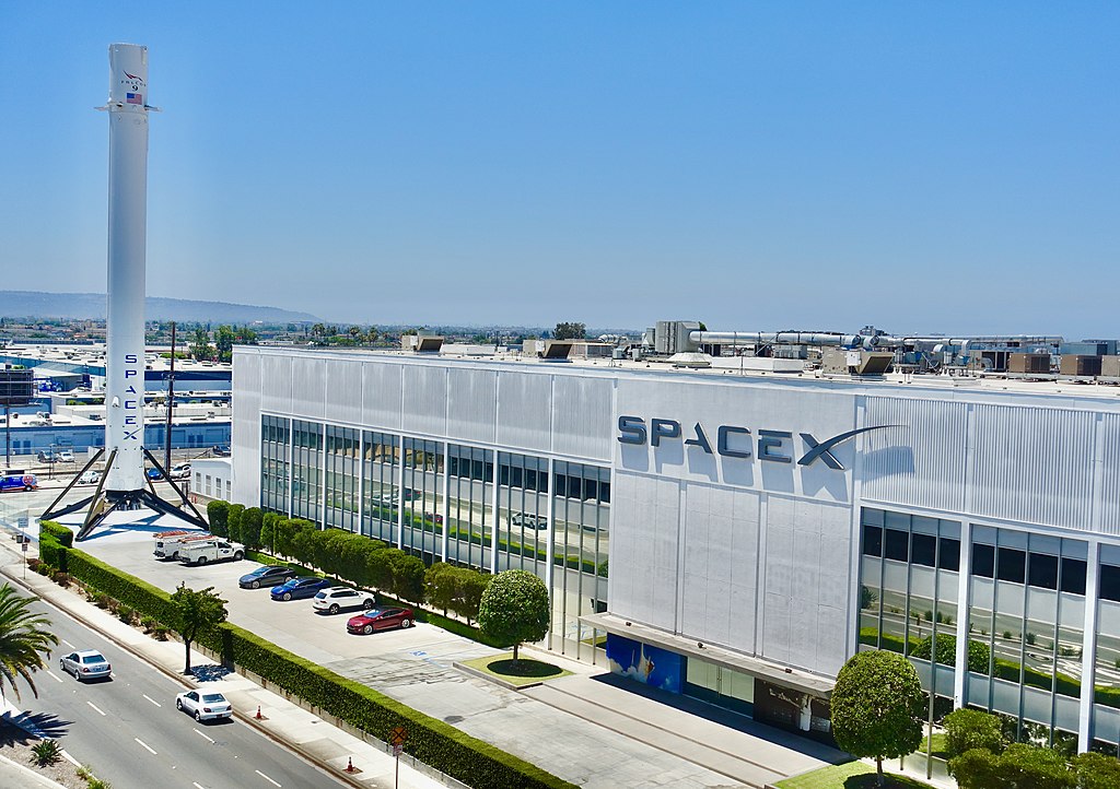 SpaceX Headquarters in Los Angeles standing tall into the blue sky